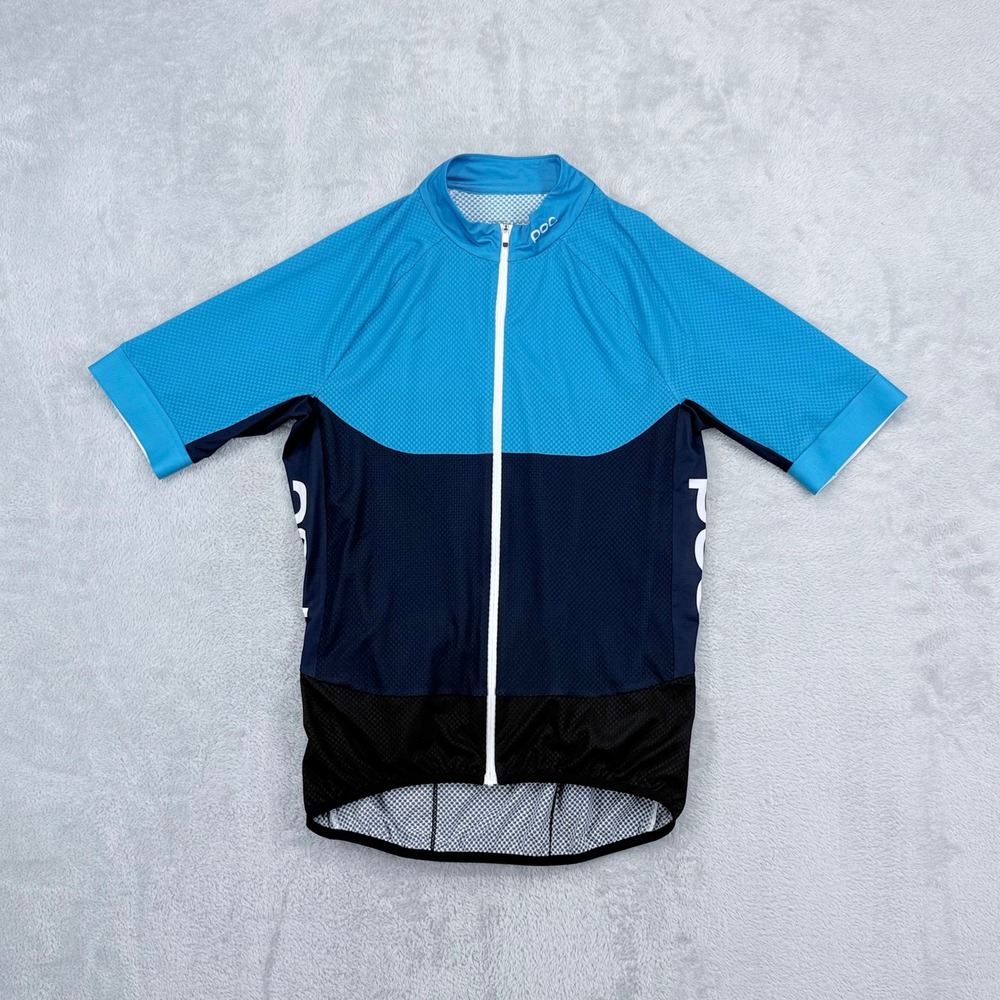 POC Essential Road Cycling Jersey Mens Large Blue Black Short Sleeve Full Zip